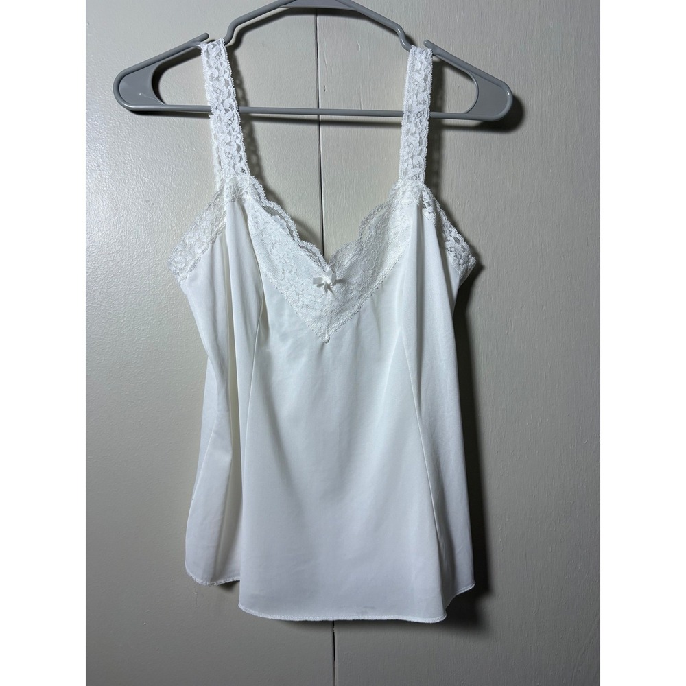 Vtg Olga White Lace Trim Camisole Style 925 Nylon Lingerie Top L Y2K 80s